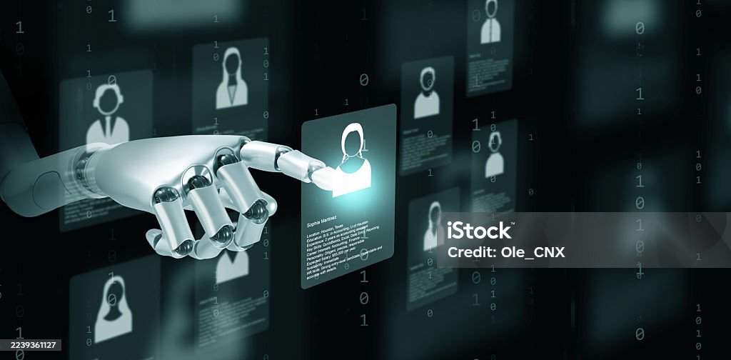 Robot hand interacting with digital profiles